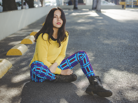 Blue Brown Snapback Leggings